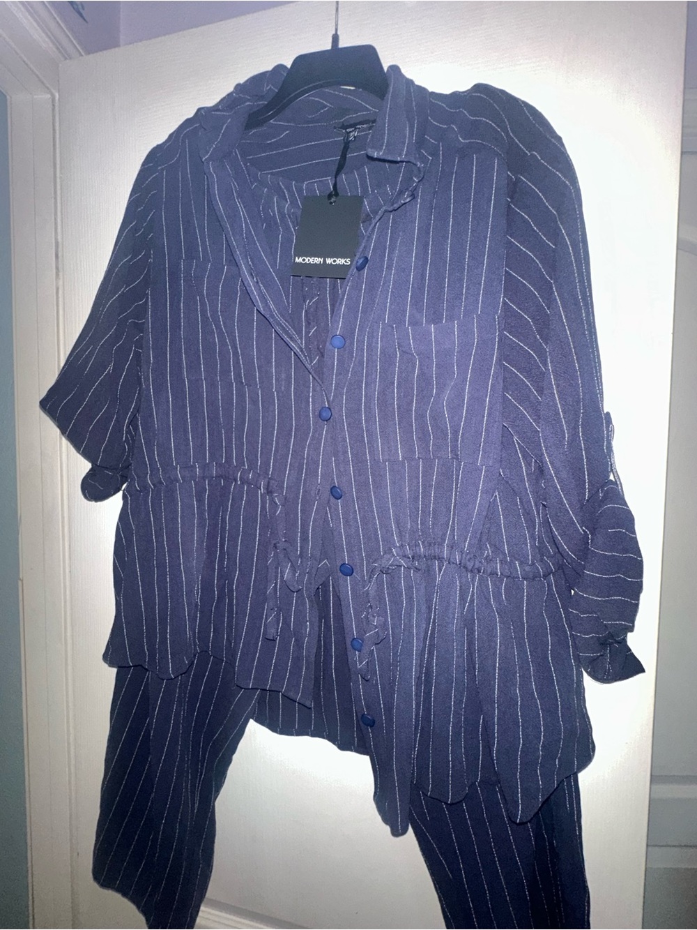 Modern works navy Pinstripe Jumpsuit